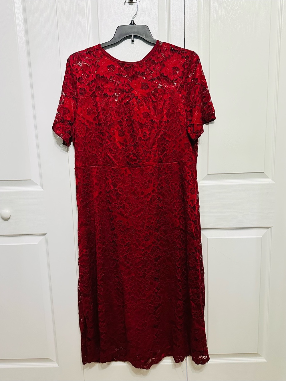 SHEIN Curve 3XL Red Floral Lace Midi Dress Short Sleeve Wedding Cocktail